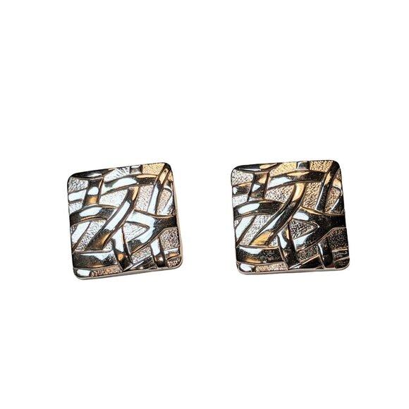 Silver Square Knot & Crystal Stud Pierced Earrings Set Of 3 A280 - Picture 9 of 14